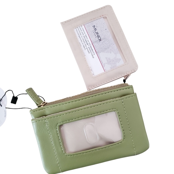 NWT MUNDI RFID LEATHER Pastel Green Coin Purse Wallet With Insert - Picture 1 of 9